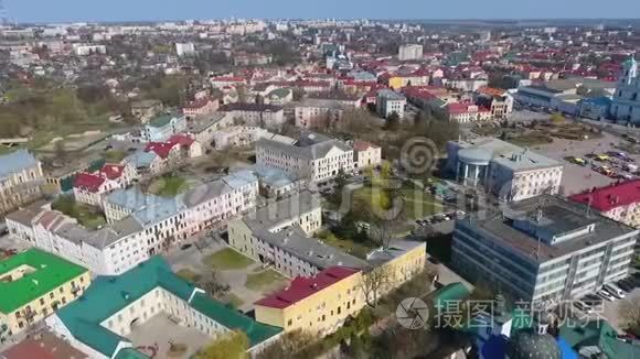 白俄罗斯格罗德诺的鸟瞰图。 历史悠久的市中心