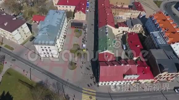白俄罗斯格罗德诺的鸟瞰图。 历史悠久的市中心