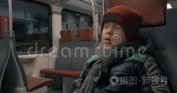 坐郊区火车旅行的男孩视频
