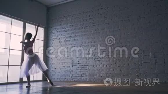 美丽的芭蕾舞演员在大厅里跳舞视频