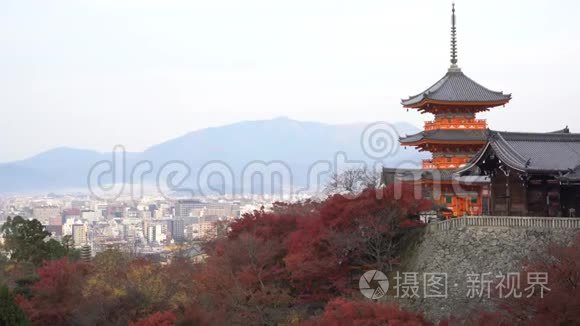 美丽的奥托瓦塔山基约米祖德拉与京都空中城市景观秋天的颜色