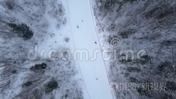 滑雪场雪山上的冬季滑雪板和滑雪。 冬季假期