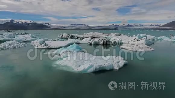 海鸥群栖息在冰川上视频