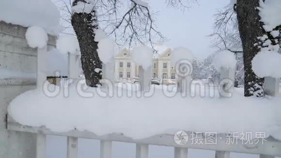 仔细观察大门上的雪视频