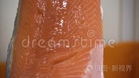 三文鱼肉靠近视频