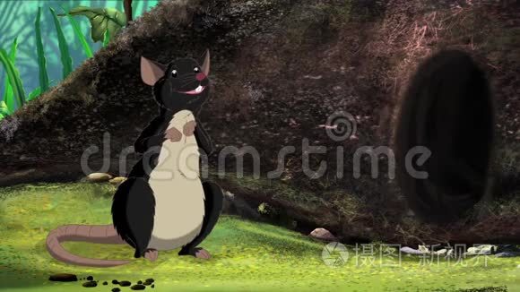 黑老鼠坐在洞边动画视频