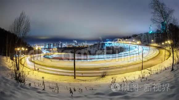 大城市道路交通的延时夜景视频