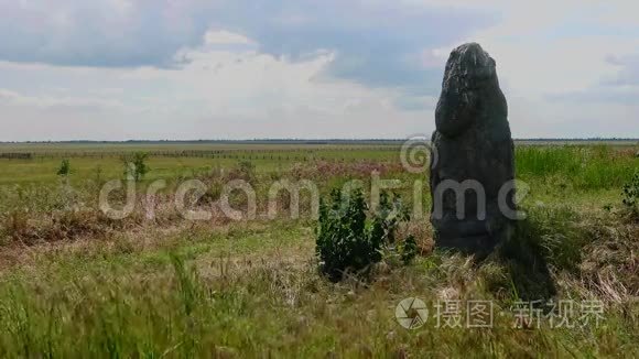 天空和乌克兰草原背景上的石像，阿斯卡尼亚诺瓦。