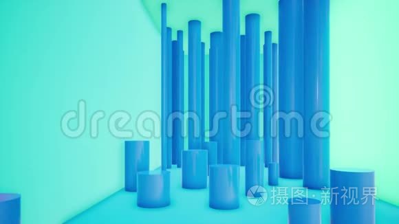 带有管的抽象运动背景，蓝色和绿色霓虹灯，4k动画三维渲染