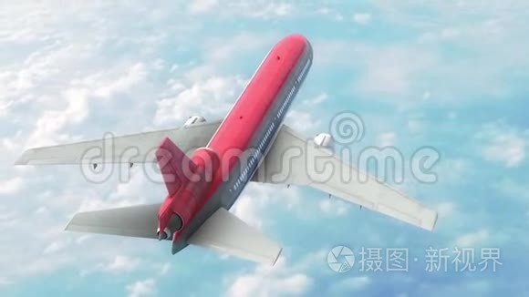 飞机空中云朵红顶三维渲染动画视频