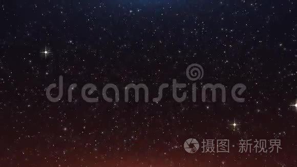 暗橙色闪烁小百万星夜空运动背景与金色闪烁的恒星无缝循环