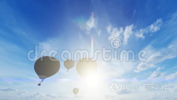 热气球与阳光和云一起飞行视频