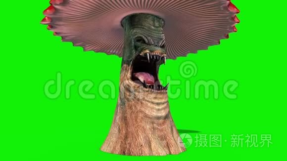 蘑菇怪兽咆哮绿色屏幕3D渲染动画