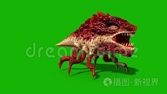 龙虫绿屏万圣节怪兽模具前3D渲染动画