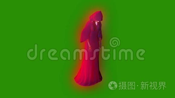 幽灵实体女巫攻击绿色屏幕3D渲染动画