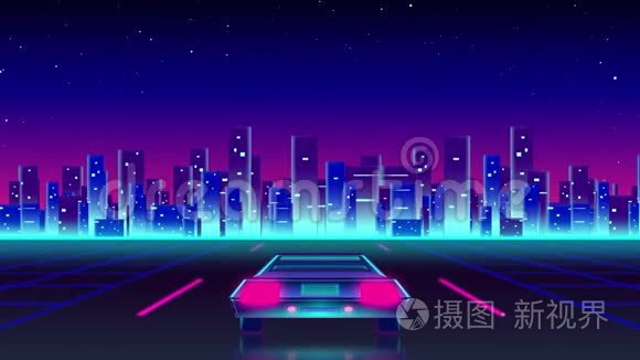 夜晚蓝粉色天空的道路动画