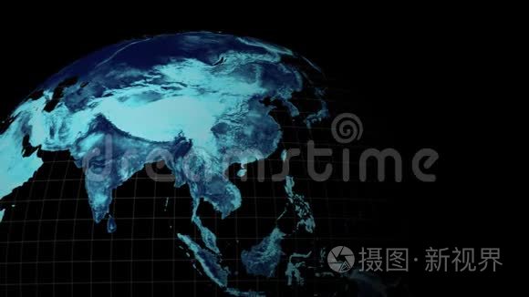 旋转蓝色发光数字地球仪动画视频