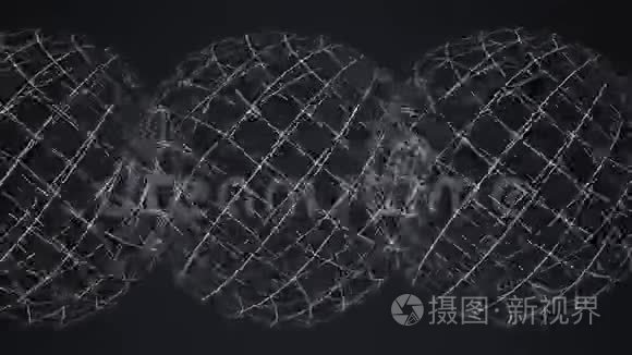 三个白色数字地球仪在黑色背景上旋转的动画