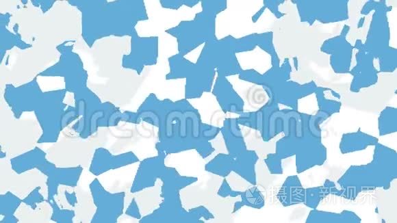 白色背景下蓝色和灰色几何形状的抽象动画。 五颜六色的无缝循环动画