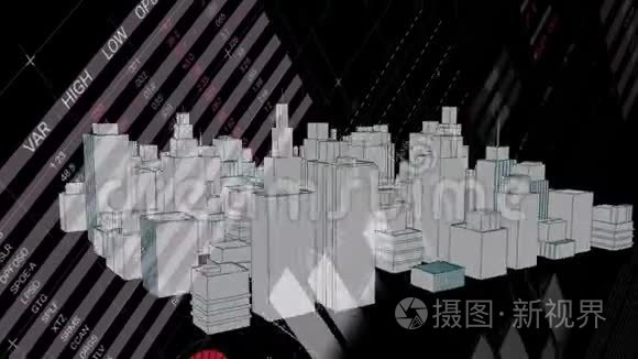 现代城市旋转三维建筑模型动画视频