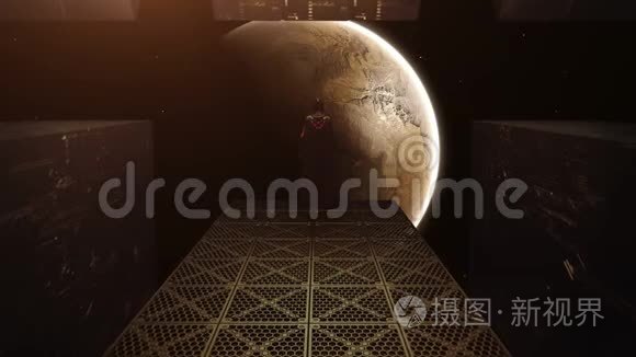 探索环绕遥远恒星系统的行星的外星飞船的三维动画