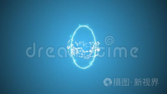 抽象的人类细胞或胚胎，膜看起来像闪电圈在蓝色背景上旋转。