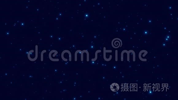 3D绘制。 星空。 蓝色发光粒子随机移动。