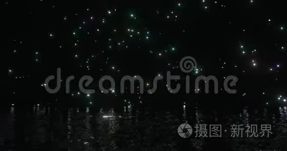 夜晚用星星和海洋渲染场景视频