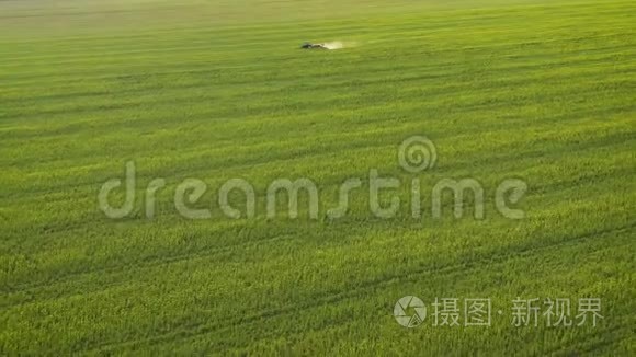 拖拉机的空中视野处理农田上的农业植物