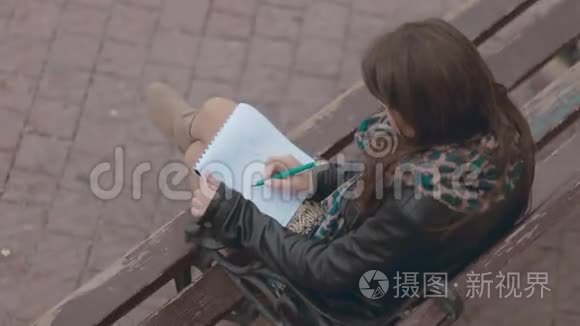 坐在长凳上画一对浪漫的女孩视频