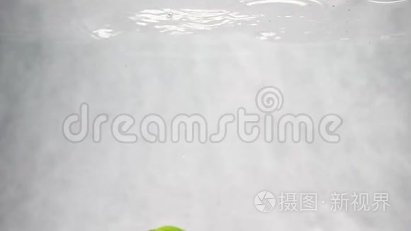 莱姆在水中缓慢地落下气泡视频