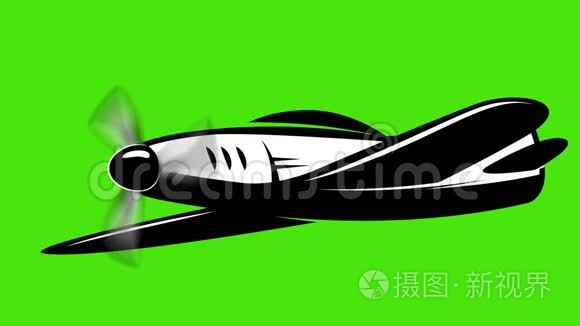 绿色背景下的复古飞机动画视频