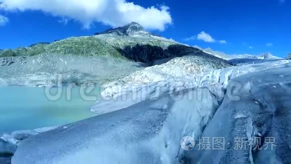 冰川冰湖景观全球变暖背景鸟瞰图