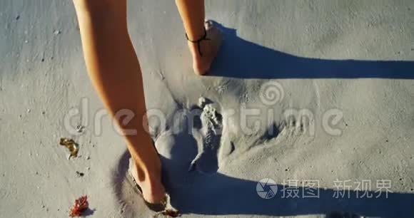 女排队员在沙滩上散步视频