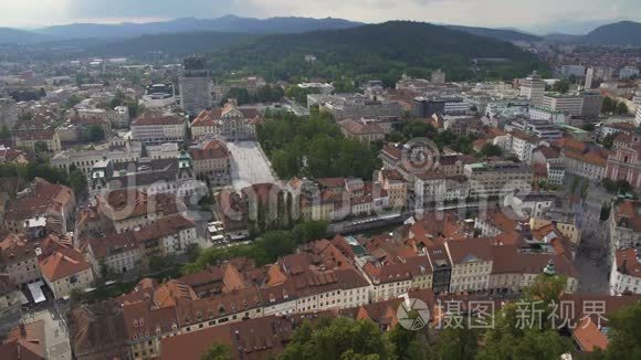 斯洛文尼亚首都老中心卢布尔雅那令人惊叹的全景