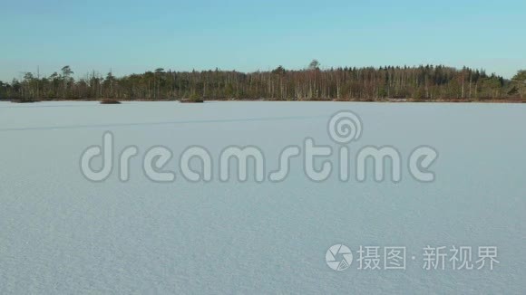 冰冻湖上的冬田。 白天干净而寒冷。 光滑的娃娃射击