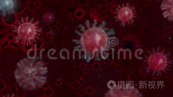 显微镜病毒关闭。 三维渲染。 冠状病毒2019-nCov新的冠状病毒概念可用于亚洲流感