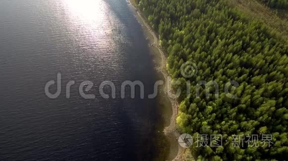 沿海湾海岸的跨度.. 岸上的森林。 北部景观。