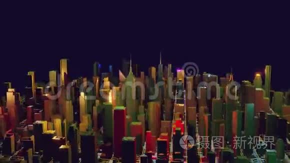 巨型城市和未来主义摩天大楼技术概念。 空中观景。 4k动画