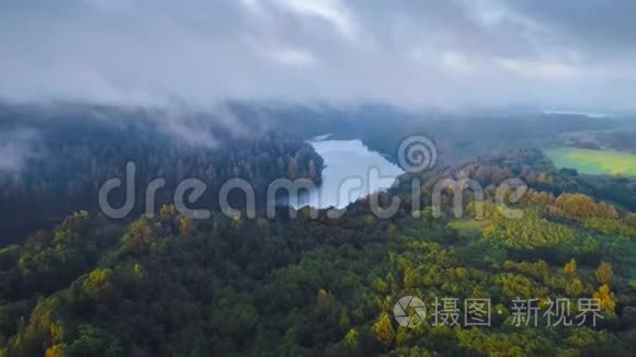 早上美丽的雾湖视频