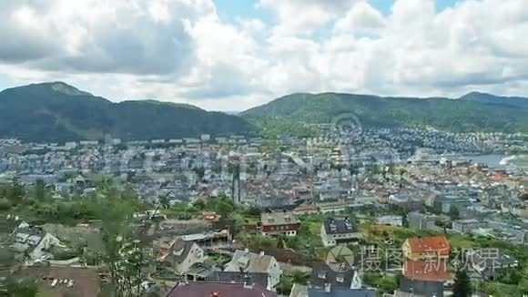 卑尔根挪威航空景观视频