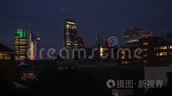 美丽的伦敦商业区夜间景视频