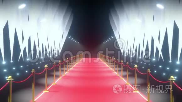 4k3D红地毯，带绳和舞台灯光的屏障