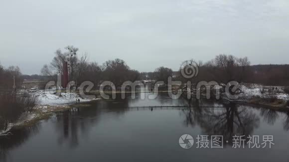 冬季河流景观雪航空视频