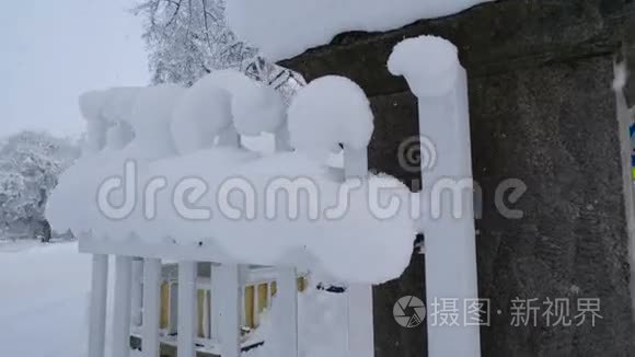 庄园里满是大雪的大门视频