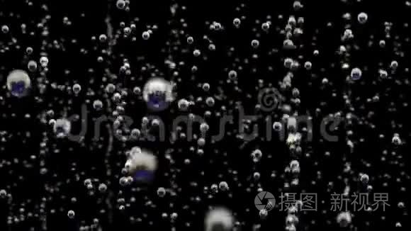 透明的气泡在黑色背景的水下视频