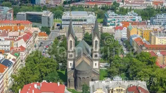 捷克布拉格圣西里尔教堂和Methodius timelapse的景观