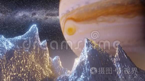 彗星飞过木星冰月景观视频