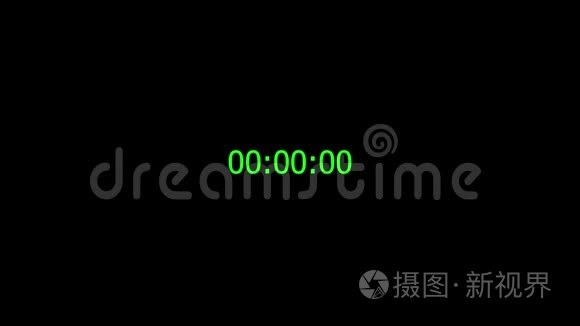 绿色数字计时器从黑色背景开始。