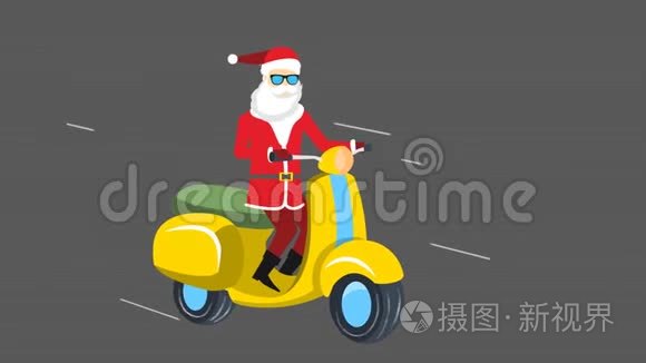 圣诞老人开着摩托车过圣诞节视频